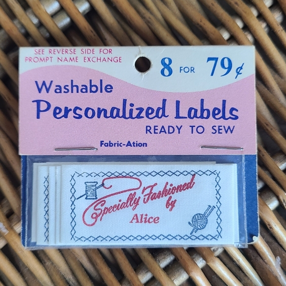 Other - "Specially Fashioned by Alice" Personalized Sewing Labels Ready to Sew 8 Pk Vtg